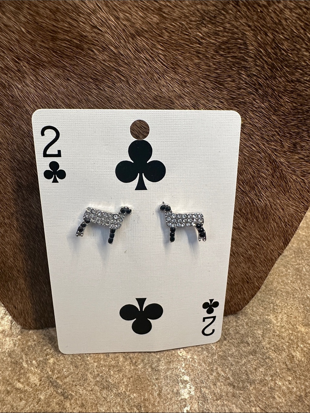 Rhinestone Sheep Stud Earrings - Silver and Black